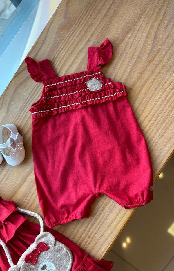 BODY REGATA COM ALÇA BABADOS E BORDADOS URSO PÉROLAS MENINA ANJOS BABY