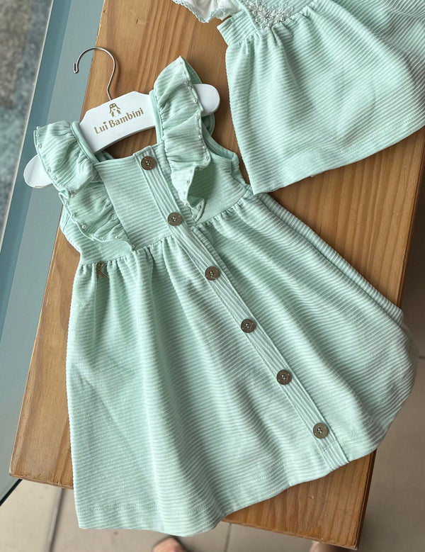VESTIDO REGATA CANELADO COM BABADO OMBRO E PÉROLAS MENINA KIKI XODO