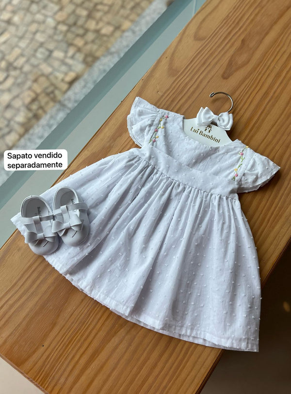 VESTIDO MANGA CURTA TULIPAS BORDADAS E POÁ ENTREMEIOS MENINA LUI BAMBINI