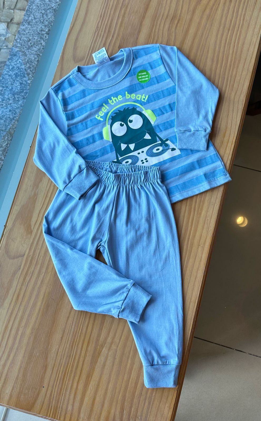 CONJUNTO PIJAMA MANGA LONGA LISTRADO COM CALÇA DJ MONSTER MENINO PULLA BULLA