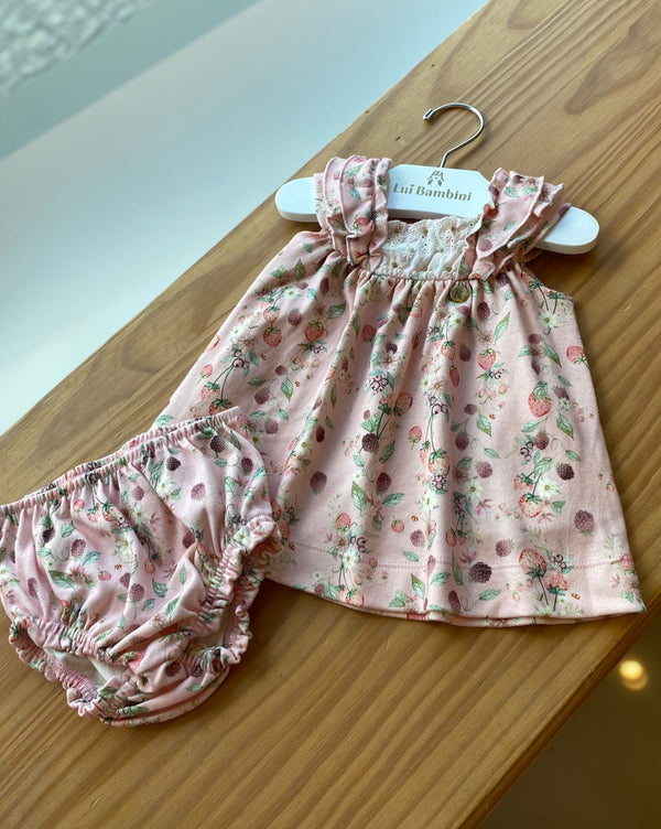 VESTIDO REGATA BABADOS LAISE STRASS FRUTAS E FLORES COM CALCINHA MENINA KIKI XODO