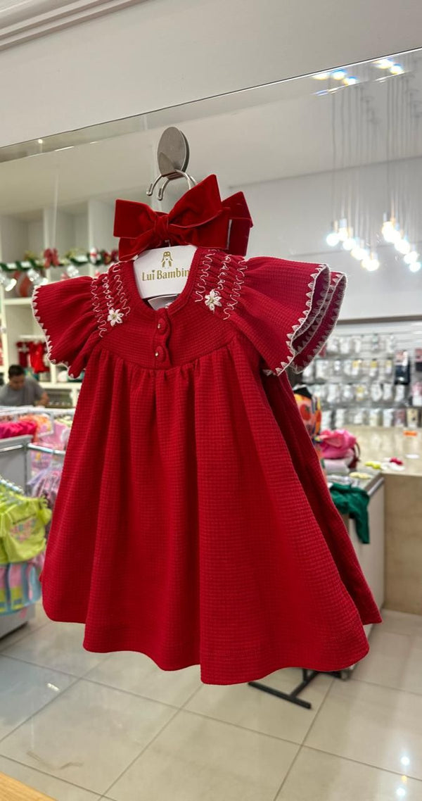 VESTIDO MANGA CURTA PLISSADO COM BORDADO E FLORES STRASS MENINA KIKI XODO