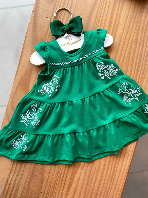 VESTIDO MANGA CURTA COM FLORES EM RELEVO E RENDA MENINA MILON