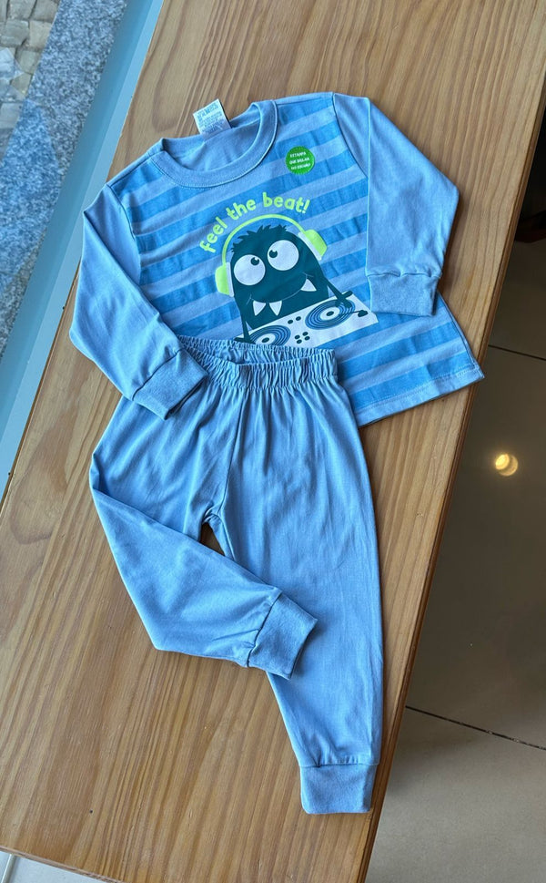 CONJUNTO PIJAMA MANGA LONGA LISTRADO COM CALÇA DJ MONSTER MENINO PULLA BULLA