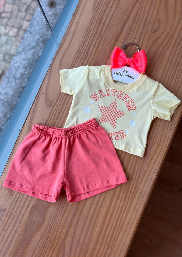 CONJUNTO BLUSA MANGA CURTA ESTRELA WHATEVER E SHORT MENINA LUI BAMBINI