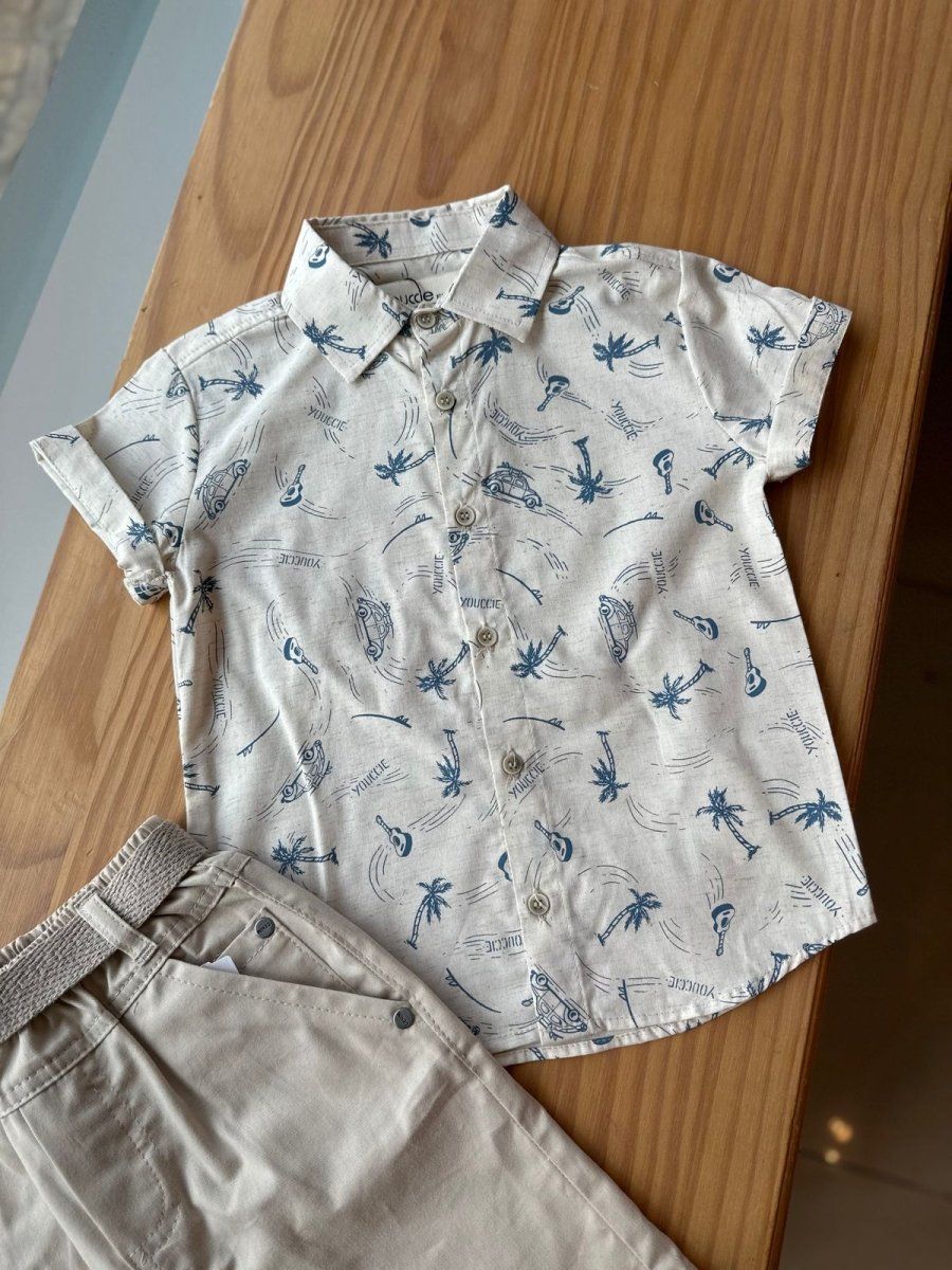CAMISA MANGA CURTA CARROS E COQUEIROS MENINO YOUCCIE
