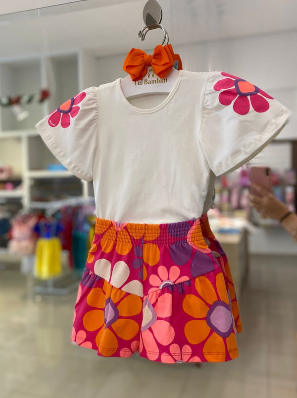 CONJUNTO BLUSA MANGA CURTA EVASÊ COM SHORT FLORAL GOODNESS MENINA MOMI