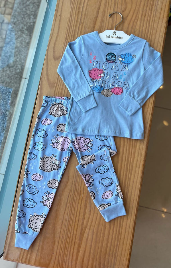 CONJUNTO PIJAMA MANGA LONGA COM CALÇA HORA DA SONECA OVELHAS MENINA FAKINI