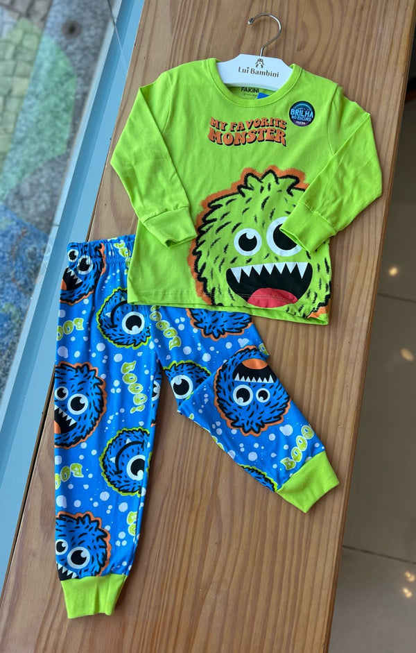 CONJUNTO PIJAMA MANGA LONGA COM CALÇA MONSTRINHOS MENINO FAKINI